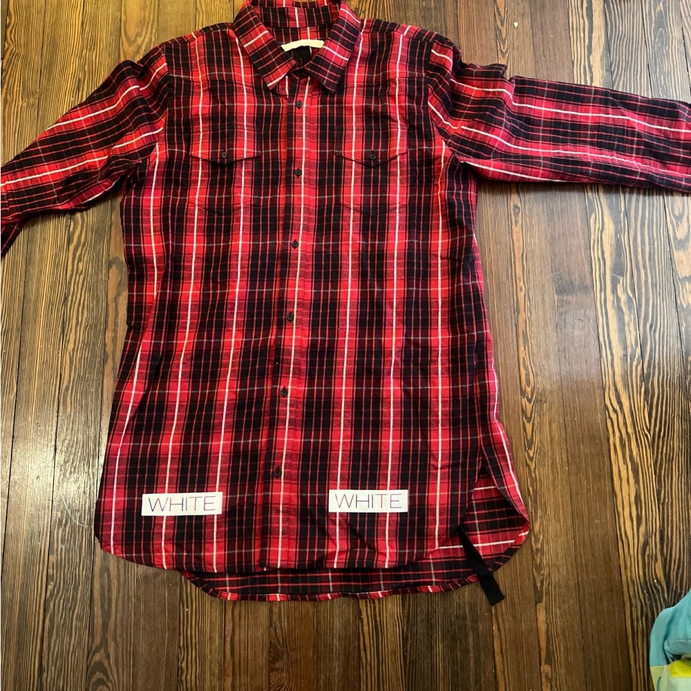 OFF WHITE Plaid Flannel, Long Sleeve, Button up, Casual Streetwear L